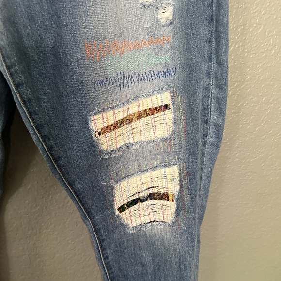 NWT NY Co Runway Skinny Leg Crop 25 Jeans Sz 14 Denim Stretch Distressed Patches - Picture 3 of 9